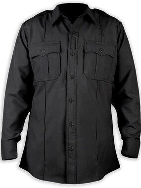 First Class Black LONG SLEEVE ZIPPERED UNIFORM SHIRT seldin logo